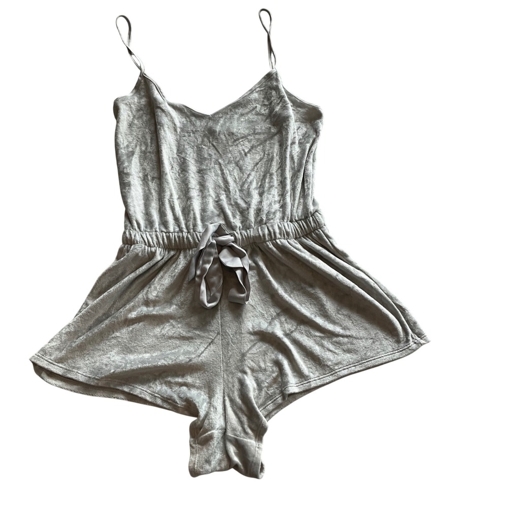 Victoria's Secret Romper Women Small Silver Grey Velvet Adjustable Strap‎ Bow